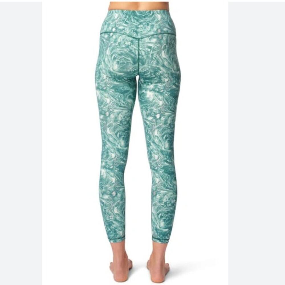 NWOT $98 Sweaty Betty 7/8 Goddess Leggings Pale Aqua Green Water Print XS or 4